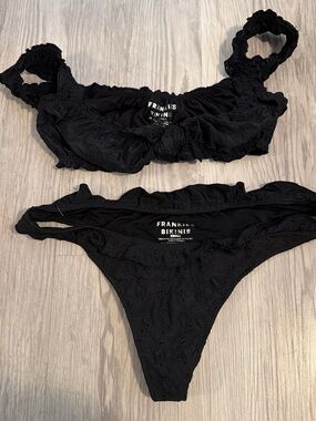 Frankie's Bikinis Black Eyelet Ruffle Two-Piece Swim Set